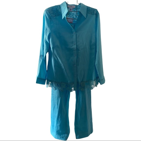 EY Especially Yours 100% Linen Blue Pant Suit Sm - Picture 1 of 12
